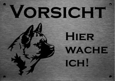 Edelstahl Hundechild American Akita VORSICHT Freilaufender Hund! Betreten auf eigene Gefahr!